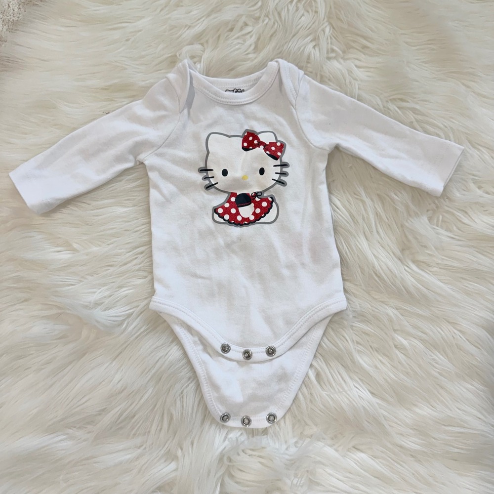 Sanrio Hello Kitty Bodysuit Baby Girl 3M White Long Sleeve Glitter Graphic